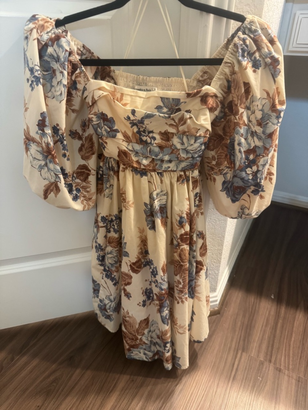 Abercrombie & Fitch Cream Mini Dress with Blue & Brown Floral Print